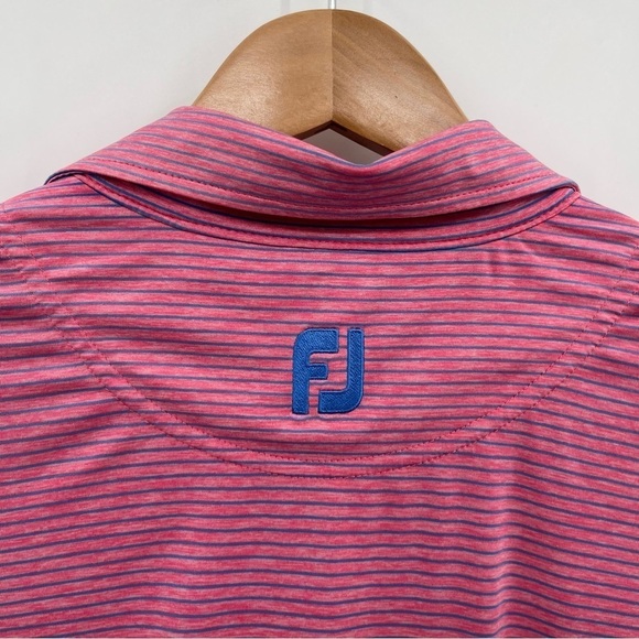 Foot Joy Pink Purple Striped Athletic Golf Polo Shoulder Logo - Picture 10 of 11